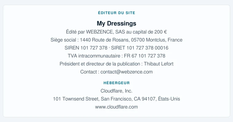 Coordonnées légales de l’éditeur et de l’hébergeur du site
